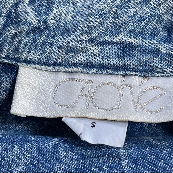 Vintage Cache acid wash blue denim embellished padded shoulders button up SZ S - Picture 9 of 11